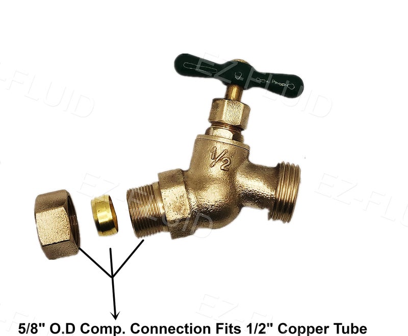 EZ-FLUID 5/8"" Comp. Hose Bibb X 3/4"" MHT Male Hose Threaded Connector Heavy Duty Brass No-Kink Bibb Water Faucet Outdoor Garden Spigot Shut Off Valve Facuet Bibs (1 Pack) - Image 2